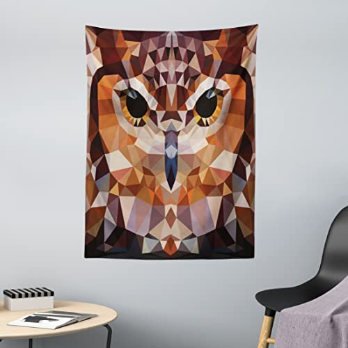 ABAKUHAUS Retro Wandteppich, Geometrische Mosaik Eulen-Kunst aus Weiches Mikrofaser Stoff Waschbar ohne Verblassen Digitaldruck, 110 x 150 cm,Orange Braun