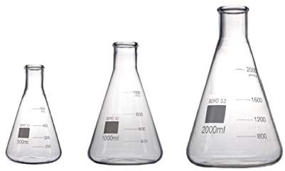 Rocwing - Borosilicate 3.3 Glass Graduated Conical Erlenmeyer Flask for Laboratory (500ml+1000m+2000ml)