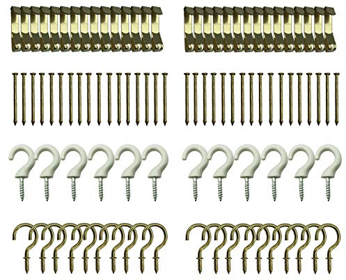 96pk Hook and Nail Set | 2 x 48pk Hanging Kit for Indoor and Outdoor Use | Assortment of Hook and Nail for Wall Frame, Mirror, Kitchen Mugs Garden Tool