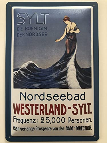 Blechschild 20x30cm gewölbt Nordsee Sylt Westerland Urlaub Retro Deko Geschenk Schild