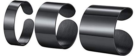 PROSTEEL Damen Herren offene Ringe Set schwarz Edelstahl 5/10/17mm breit verstellbar Band Ringe hochglanzpoliert Eheringe Verlobungsringe Fingerringe Schmuck Accessoire für Party