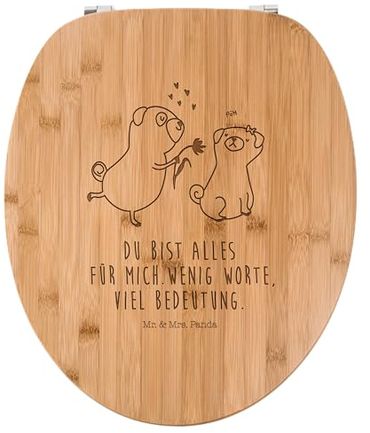 Mr. & Mrs. Panda WC Sitz Mops Verliebt - Geschenk, Toilette, Klobrille, Hundemotiv, Haustier, WC-Sitz, Hund, Hundeliebe, Toilettendeckel, Klodeckel,