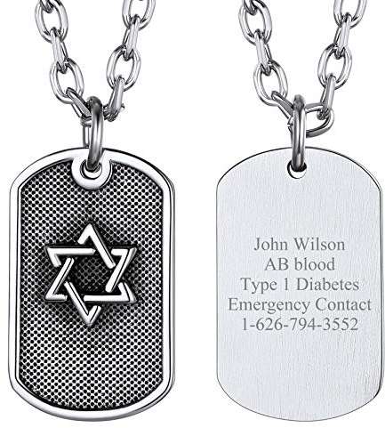 Richsteel Edelstahl Dog Tag Anhänger mit Hexagramm David Stern Anhänger mit Geschenkebox für Herren Jungen