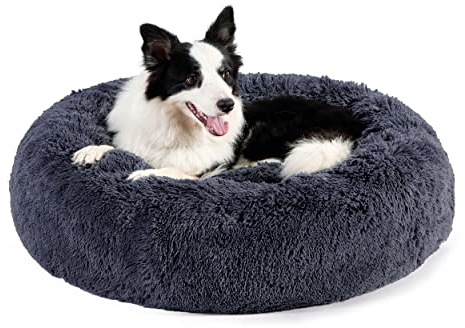 BEDSURE Katzenbett waschbar Flauschiges Hundebett - Ø 80 cm Katzenschlafplatz für Katzen und Hunde, plüsch Katzenkissen rund Kuschelbett, dunkelgrau