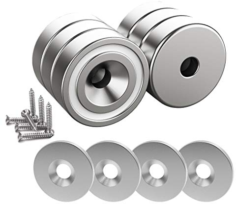 Magnetpro 6 Stück Magnete 12 KG Kraft 20 x 7 mm mit Loch und Kapsel, Senkkopf-Topfmagnet mit Schrauben und 6 Stahlkissen