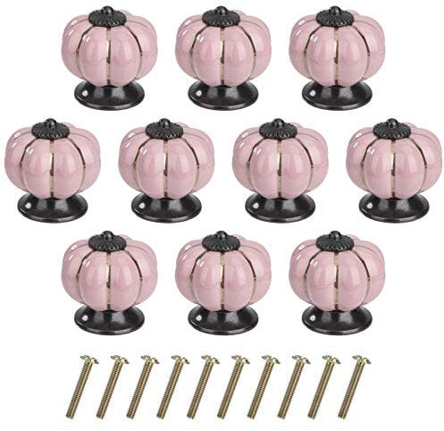 MengH-SHOP Cabinet Knob Round Door Knobs Pumpkin Shape Pull Handle with Screws for Cabinet Wardrobe Drawer Cupboard 10 Pieces Pink