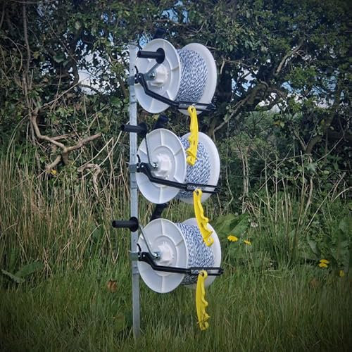 Doblit 500m 3-Reel QuickFence, Multi-Reel Post for up to 500m of 3-Line Electric Fencing. Quick, Easy, Portable - 120cm Reel Post, 3x Geared Reels, 3x 500m Poly Wire & 3 Insulated Grip Handles