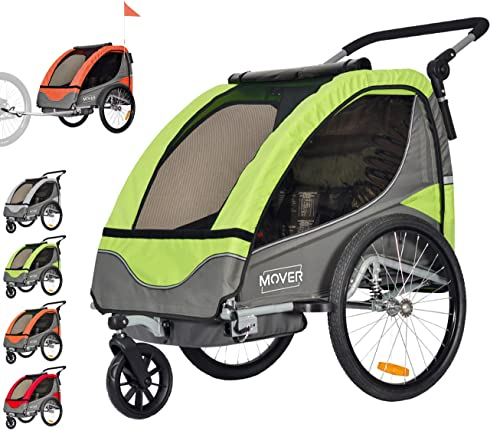 PAPILIOSHOP MOVER Rimorchio carrello e passeggino per trasporto 1 o 2 bambini (Verde)