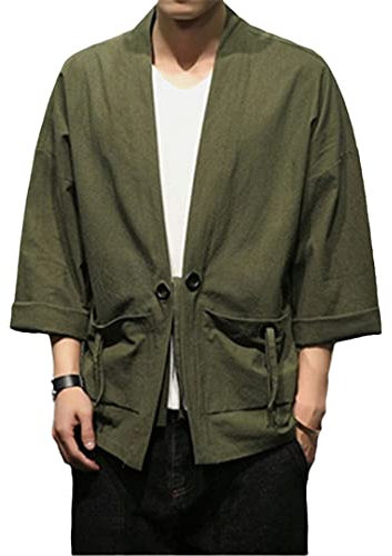 Cardigan pour homme et femme Dragon chinois traditionnel japonais style samouraï kimono haori, Vert 707, Large