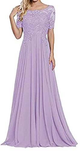 yhfshop Abendkleider Elegant,Schulter-Kurzarm-Partykleid mit Spitzenapplikationen-Lila_40,Ballkleid Brautjungfernkleider Festkleid
