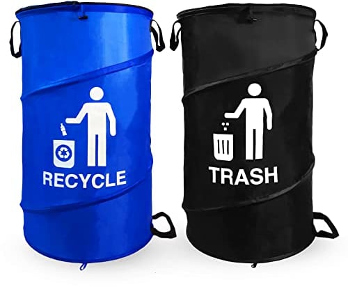 Gigco21 Popup Trash and Recycle Bin - Collapsible Trash Can and Recycling Container, Foldable Waste Bag with Cover for Party Camping Kitchen Garden Backyard Indoor Outdoor