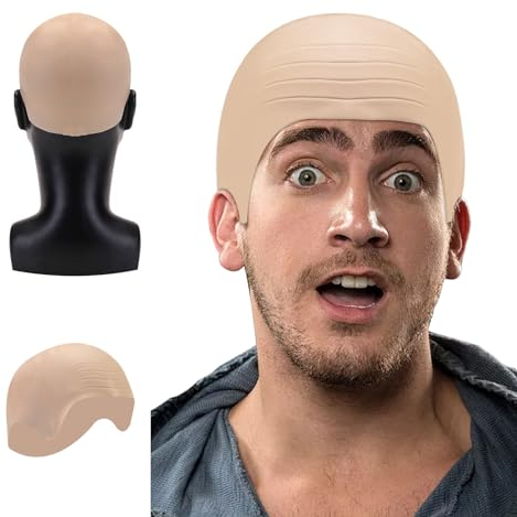 Grapelet Erwachsene Männer und Frauen Halloween Party Glatzenhüte dicke Glatzhaut Kopf Schädel Perücke Kappe Kostüm Cosplay Hut Perücke Haarteile für Erwachsene