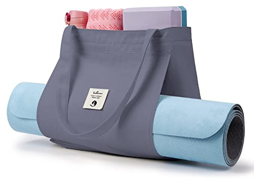 WLLWOO WLLWOO Yoga-Taschen für Frauen mit Yogamatten, Tragetasche, Tragetasche, Canvas-Tragetasche für Pilates, Schultern, für Reisen, Büro, Strand, Workout (grau)