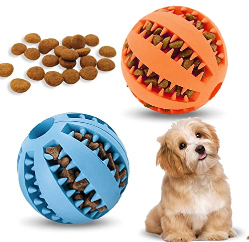 Vordpe Interaktiver Leckerli-Spender, Hundespielzeug, Gummiball für Welpen, kleine Hunde, Langeweile, Zahnreinigung, IQ-Training (6 cm, Blau, Orange), 2 Stück