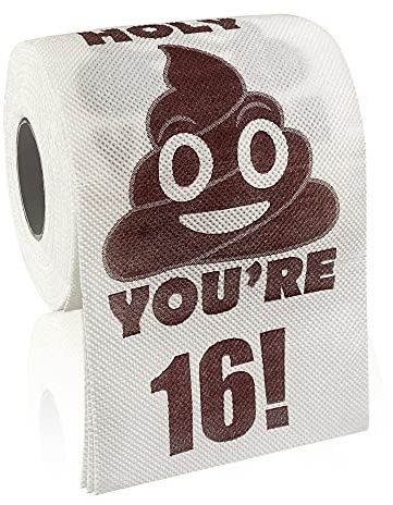 Happy 16th Birthday Gifts, 3-lagig Funny Toilet Paper Roll Holy Poop You're 16 Printed Toilet Paper Gag Gift, Pranks & Surprises Bathroom Decor for Boys Son and Girls, Cheers to 16 Bday Party Supplies