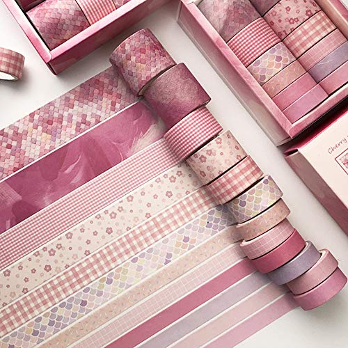 LdawyDE Pink Washi Tape Set, 12 Rollen Washitape 3m pro Rolle Breite 1cm, 1,5cm, 2cm, 3cm, Washi - Tape Washi Tape Kinder Dünn für Tagebuch, Heimwerken, Dekorieren, Schenken, Verpacken (Rosa)