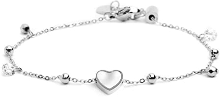 BRACCIALE CUORE MADREPERLA CON PENDENTI EMATITE E CRISTALLI ACCIAIO INOSSIDABILE 15BR069-W (Acciaio)