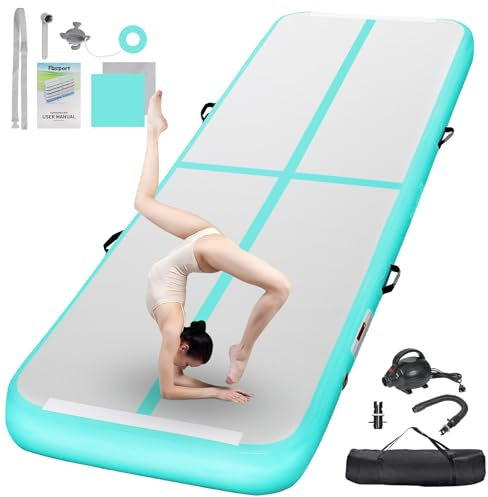 FBSPORT Airtrack Matte, 10cm Hoch Verdicken 2M Tumbling Matte,Gymnastikmatte mit Luftpumpe,Trainingsmatte mit Tragetasche,Turnmatte für Zuhause, Outdoor,Yoga