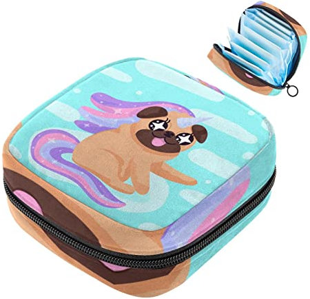 Lustige Mops-Einhorn-Damen-Servietten-Aufbewahrungstasche, tragbare Perioden-Tasche für Frauen, Teenager, Mädchen, Menstruationstassen-Tasche, Stilleinlagen-Halter