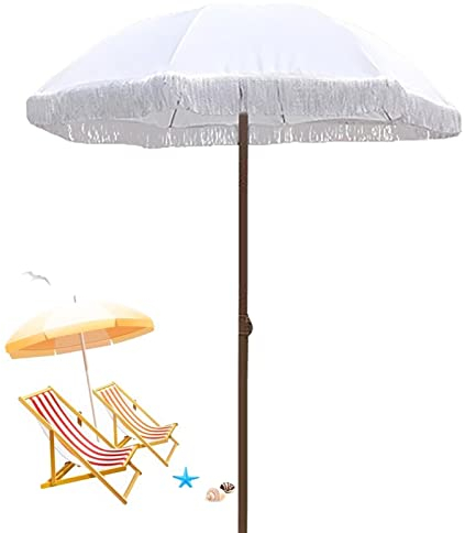 CHEVVY Sombrilla De Jardín Blanca De 1,6m, Con Borlas/impermeable A La Inclinación/ajustable En Altura, Sombrilla De Exterior, Para Decoración De Bodas, Terrazas, Patios Y Céspedes, Sin Base