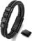 Murtoo Personalisiertes Armband Herren Mit Gravur aus Leder in Schwarz, Namen Graviert, Magnetverschluss aus Edelstahl, Geschenkidee für Männer (4 Ringe)