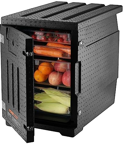 VEVOR Isolierter Thermobox Isolierbox Lebensmittelbehälterträger, 90 L für Catering, LLDPE-Lebensmittelbehälterträger mit Doppelschnallen, Frontlader-Speisewärmer für Restaurant, Kantine usw.