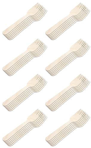 Tradineur - 8 paquetes de 12 Tenedores de Madera - Material Reutilizable y reciclable - Longitud de 16 cm - Color Madera - Total 96 Uds