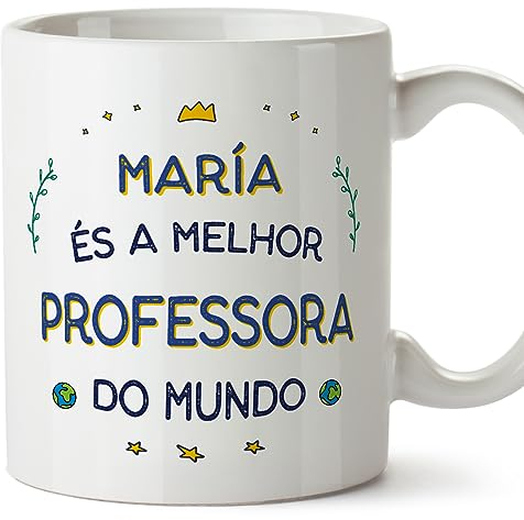 MUGFFINS Tazas Personalizadas para MAESTRA mujer - En Portugués - Melhor do Mundo - 11 oz / 330 ml - Regalo Personalizable original y divertido