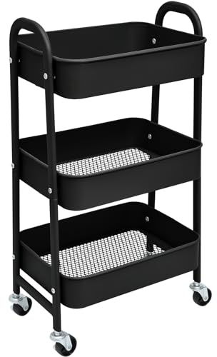 YUKOOL Aufbewahrungswagen, 3 Etagen, Metall, mit Rollen, Schwarz