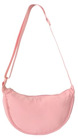 GoPaw Borsa a Mezzaluna da Donna in Nylon con Tracolla Regolabile, Cerniera e Chiusura a Gnocchi (Rosa)