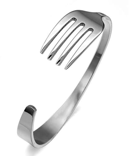 JHNGYJY Fork Cuff Bracele, Stainless Steel Opening C-shaped Fork Cuff Bangle, Adjustable Cuff Fork Bracelet For Men Women Jewelry Birthday Xmas Gift, Silver
