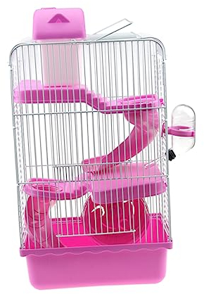 FRCOLOR Luxuriöser Dreilagiger Hamsterkäfig Tragbares Haustierhaus Für Chinchillas Und Kleine Haustiere Blassrosa Stabile Kunststoffkonstruktion Mit Spielrutsche Und Laufrad