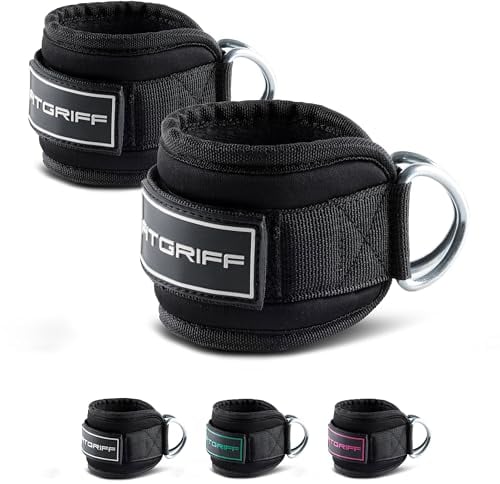 Fitgriff® Fußschlaufen V3 - für Fitness Training am Kabelzug - (2 Stück) Ankle Straps für Frauen und Männer (Black)