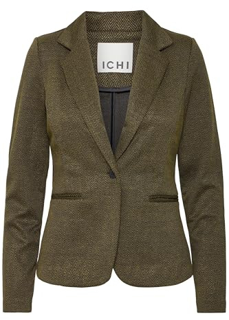 ICHI IHKATE Jacquard Damen Blazer Jackenklazer mit Reverskragen Paspeltaschen V-Ausschnitt 1-Knopf-Form leicht elastisch Slim fit