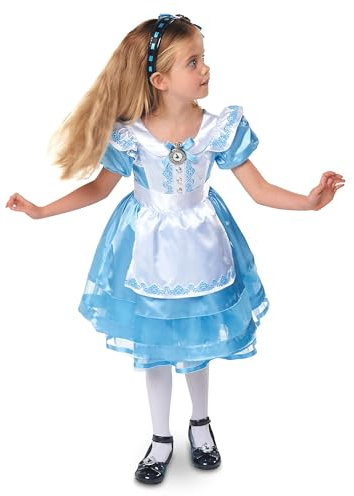 Disney Store Official Alice in Wonderland Costume for Kids, 1 Pc. Authentic Alice Fancy Dress Up Party Outfit, Girls Satin Dress with Apron and Puffed Sleeves - Size 4 Years