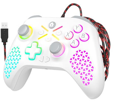 Illuminazione a LED 3 m cablata per controller Xbox, compatibile con Xbox Series X|S, Xbox One X|S, PC, Steam, Gamepad cablato con funzione Turbo/Macro/doppia vibrazione/jack audio da 3,5 mm bianco da