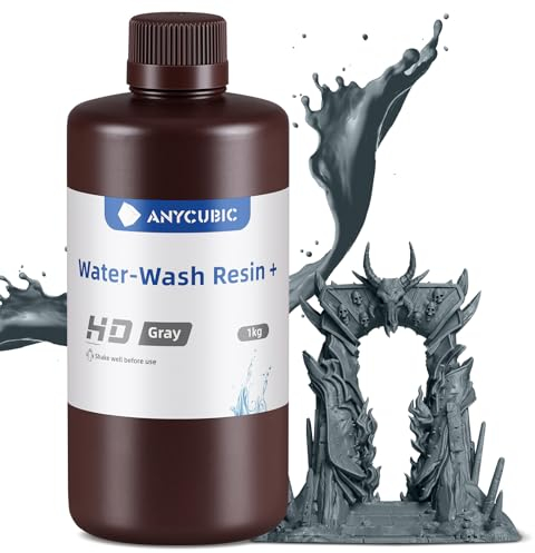 ANYCUBIC Wasser Abwaschbar Resin 2.0, 3D Drucker Resin Water Washable, UV Resin 405nm Standard Photopolymer Harz Geringer Geruch für 4/6/8K Geeignet LCD 3D Drucker, HD Grau 1000g