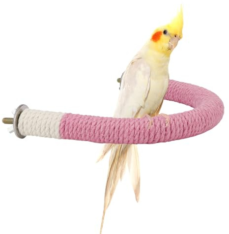 Hypeety U Shape Bird Hemp Rope Perch Parrot Paw Grinding Stand, Pink, L | U shape, natural wood with hemp rope, grinding paw and beak naturally, birdcage accessories, for budgies/cockatiels/conures