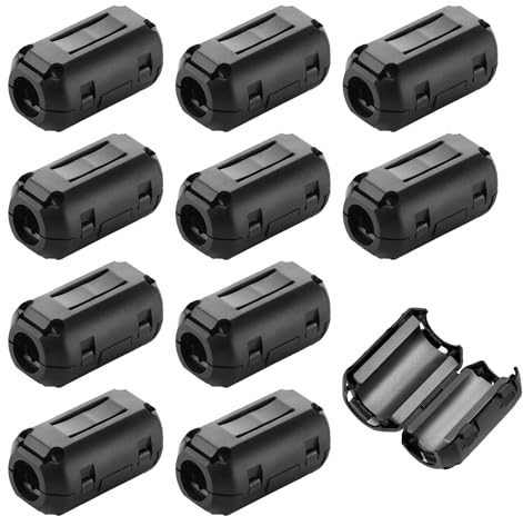 Lot de 10 Anneaux Magnétiques Anti-Interférences Amovibles pour Filtre Haute Fréquence, Noyaux de Ferrite (Noir)