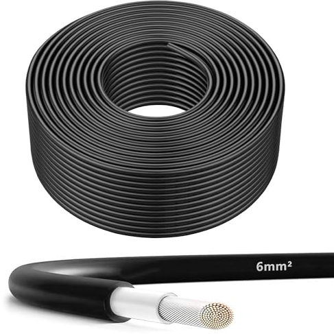 PowerWerk - Solarkabel 6mm² Schwarz - 20m - UV-beständig, flexibel, Photovoltaik, PV Kabel, Solar Anschlusskabel für Solarpanel, Wechselrichter & Laderegler (Schwarz, 20m)