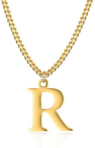 Symretie Goldkette mit Buchstaben R,14K Gold Vergoldet Initial Halskette,Edelstahl Kette mit R,Gold kettenanhänger kette für Damen Mädchen