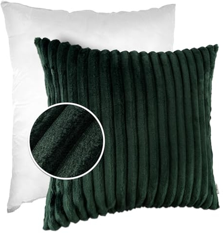 Dekokissen Kissenbezug Sofakissen Pillow Plüsch Kuschelkissen Zierkissen Cord Kissen Couchkissen Kord Kissenhülle ultraweich gestreift Lilli 40x40cm mit Füllung Smaragd