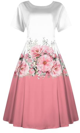 Robe Femme Chic Et Elegant, Robe De Bal Ensemble Femme Chic Et Elegant Cocktail Mariage Sexy Mariée Short Robe D Ete pour Femme Longue Boheme Hippie Chic Mariage Summer Dress (1-Rose,5XL)