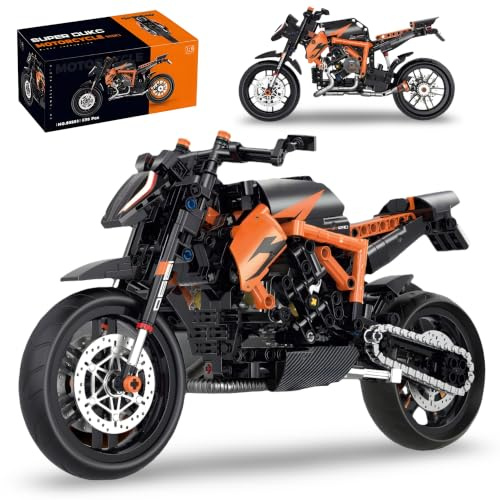 Unativer Technik Motorrad Bausteine Modell, 579 Teile Supermotorrad Bausteine für Superduke 1290R Technik Rennen Superbike Modellbausatz, Superbike Konstruktionsspielzeu für Kinder Erwachsene (60501)