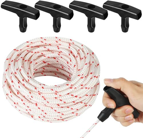 Corde de Démarreur à Rappel, Corde Lanceur Tondeuse, Lanceur Poignée avec Corde 10 m, 4,0 mm, avec 4 Poignées de Démarrage Adaptée Aux Tondeuses à Gazon