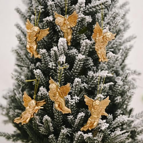 Puupaa 12 adornos de ángel dorados y plateados, colgantes colgantes de Navidad para decoración de árbol de Navidad, fiestas, vacaciones, decoración de invierno (dorado)