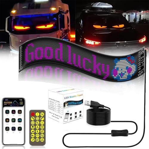 Colorful Eye Lamp Soft Screen, DIY Car Dynamic LED Smart Colorful Eye Lamp Soft Screen for Car Windows, Remote Control Programmable Flexible Matrix Screen (12 * 59.5CM)