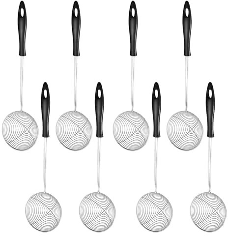 Topzora 8 Stück Kescher für Fondue Sieb Edelstahl Küchensieb mit Griffen,Fondue Sieb Edelstahl Küchensieb mit Griffen für Spaghetti, Gemüse und Hot pot zubehör(Schwarz)
