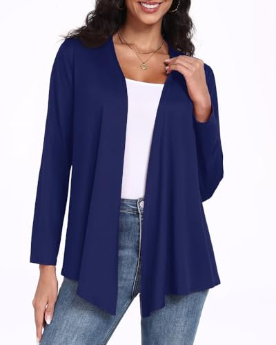 PrinStory Cardigan à manches longues pour femme - Ourlet irrégulier - Haut décontracté, bleu marine, L