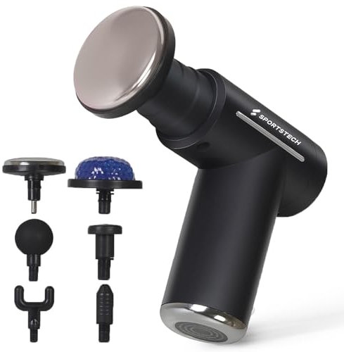 Sportstech MGUN500 Massagepistole, Tiefengewebe Muskelmassagegerät mit 6 Aufsätzen, 3500 Umin, 5 Intensitätsstufen, USB C Aufladung, kompakt und leicht, für Muskelentspannung und Regeneration